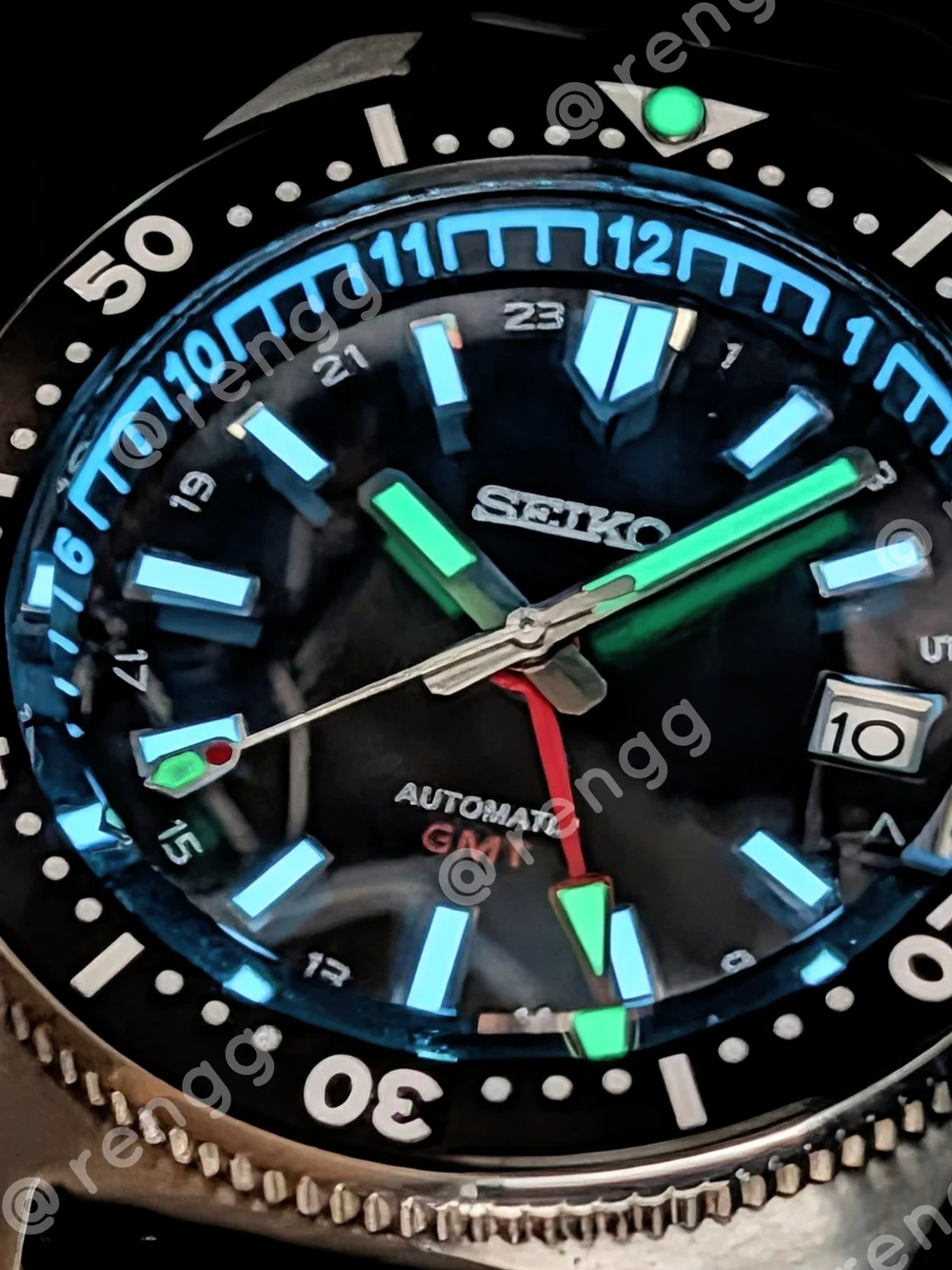 Seiko Men's Automatic 62mas GMT Stainless Steel Mod Watch Black Sapphire 24jewel